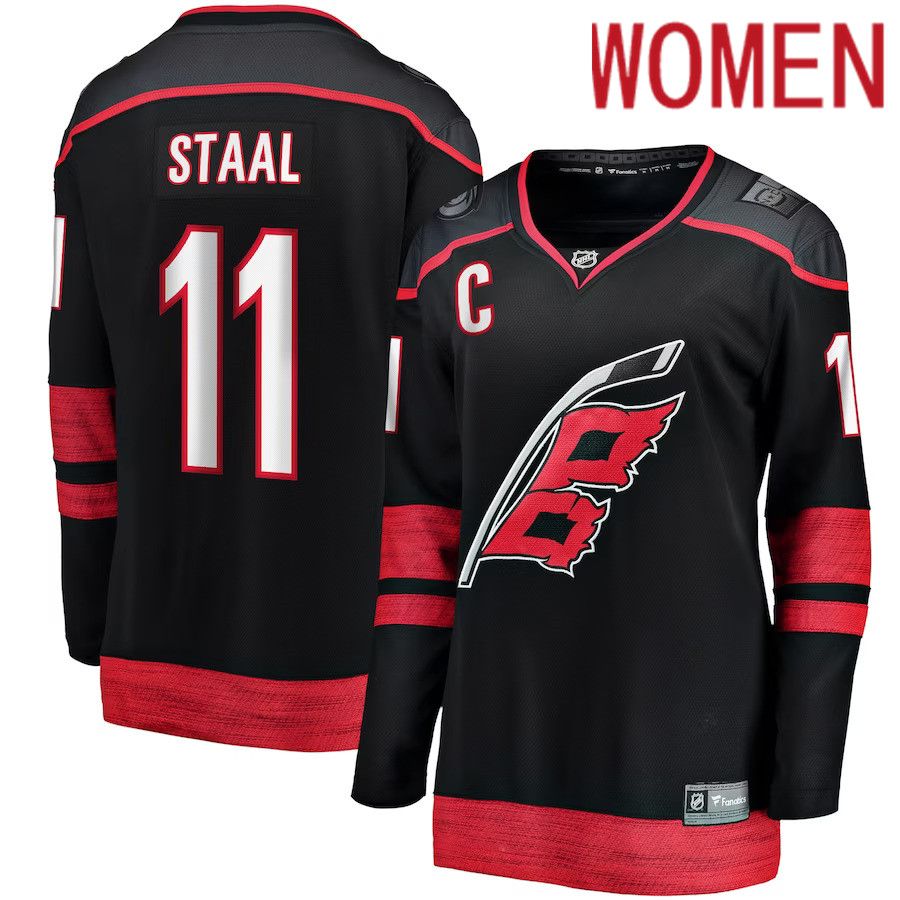 Women Carolina Hurricanes #11 Jordan Staal Fanatics Branded Black Home Captain Patch Breakaway Player NHL Jersey